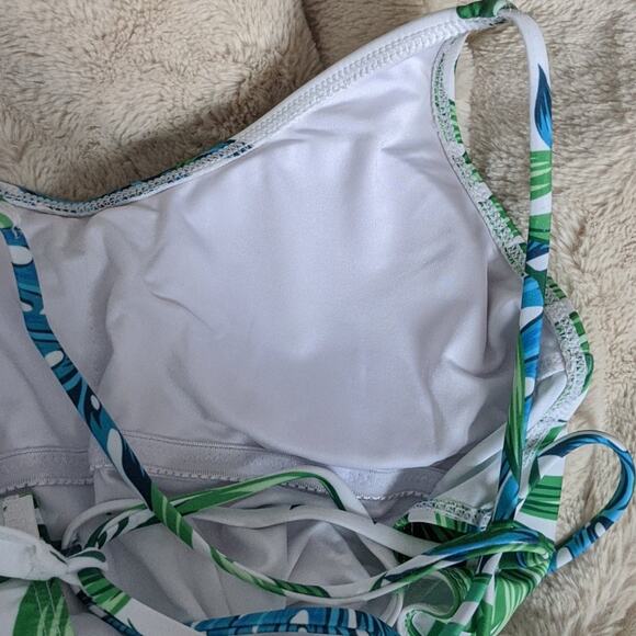 Patpat lace-up back palm leaf print bathing suit Small - Picture 7 of 9